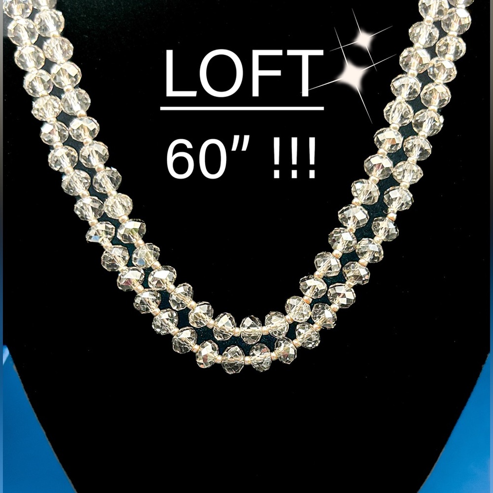 LOFT Sparkling Crystal Necklace 60”Long Smoky Grey Can be used as belt